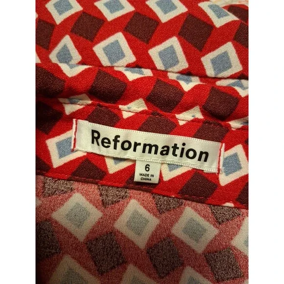 Reformation Hugh Geometric Long Sleeve Mini Shirtdress Size 6 - Picture 5 of 7